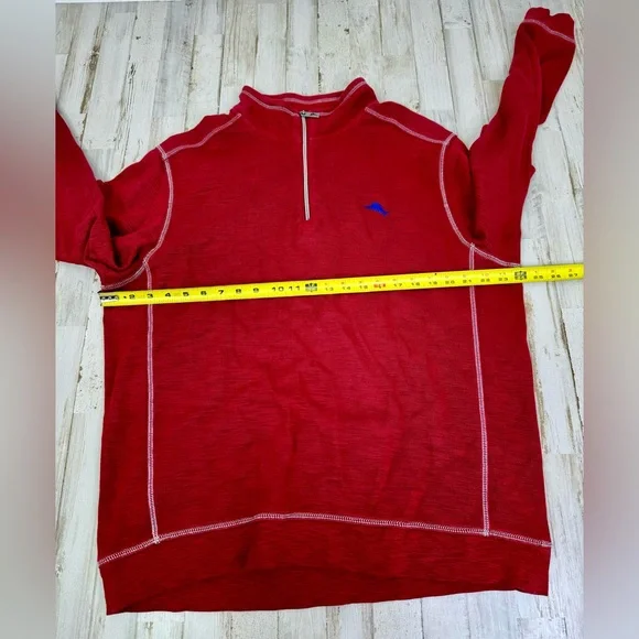Men's Tommy Bahama Red Pull Over Marlin Logo 1/4 Zip Fleece Jacket XL - Picture 4 of 10